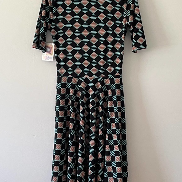 LuLaRoe NWT Black Mint Green Orange Geometric Print Dress Small - Picture 5 of 11